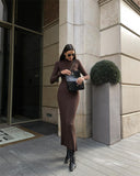 Fongt And Winter Long-Sleeved Knitted Dress 2024 New Sweater Dress Striped Long High-Collar Tight Sexy