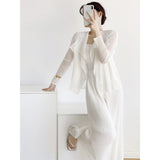 Fongt Folded Net Trousers Women Thin Fake Two Open Shirt Large Design Fashion Daily Set Of Casual Pants