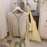 Gentle Little Gold Bean Buckle Hit Color V-Collar Knitted Cardigan Women's Spring Leisure Outfit Shows Thin Korean Style Coat-Outfit