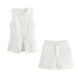 Fongt And Summer New High-Rise Thin Sicilian Vest Wearing Loose Shorts Two Sets