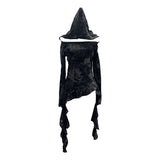 Fongt Shooting Niche Does Not Hit The Wasteland Hottie Wearing Hooded Holes Long Sleeves Irregular Ribbon Clothing 9297