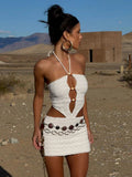Fongt Style Sexy Hollow Body-Crowded Backpack Hip With Beaded Hanging Neck Weaving Dress Skirt