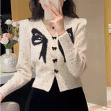 Fongt Design Sense Embroidered Bow Sweater 2024 Autumn / Winter Sweet Printed Cardigan Show Thin Jacket-Outfit