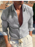 Fongt Men's Casual Striped Young Long Sleeve Shirt