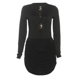 Fongt 2025 Autumn New Women's Sexy Decorative Hollow Design Waist Thin Bag Hip Dress