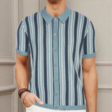 Fongt Men's Summer New Striped Jacket Knitted Polo Shirt Short-Sleeved T-Shirt