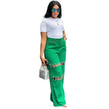 Fongt Women's High-Waisted Jeans Women's Dress 2025 New Splicing Casual Stud Chain Trousers