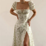 Fongt Women's New Broken Flower Collar Sexy Open Fork Spring Dress Women