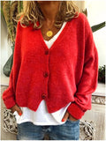 Fongt And Winter Women's Sweater Cardigan Pure Color Long Sleeve V Neck Sweater