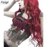 Y2K Gothic Black Summer Halter Camis Women Streetwear Print Rivet Fashion Sexy Crop Top Punk Grunge Slim Sleeveless