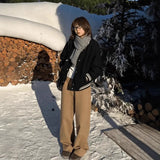 Fongt Color High-Waisted Broad-Legged Casual Pants Women 2025 Autumn And Winter Small Thick Loose Straight Long Trousers