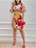 New Color Positioning Printing Short-Sleeved Dress From Stock-Outfit