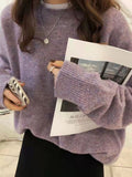 Fongt New Ultra-Soft Special Grade Sheep Velvet Korean Version Of Loose Thin Solid Color Base Round Collar Knitted Sweater