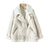Fur Long Sleeved Loose Belt Warm Women's Jacket Lamb Wool Winter Thickened Locomotive Lapel Female Coat Beige Black Chic