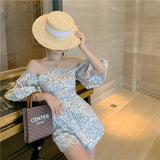 Fongt Tile Print Jumpsuit Female Summer 2023 New Thin Square Neck Shorts-Outfit