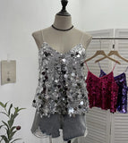 Fongt Shoot Hottie Sexy Night Club Heavy Bling Flash Shiny V Tie Sling Vest Sleeveless Top 3032
