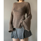 Fongt And Summer 2025 New Women's Temperamental Horn Sleeve Knitted Top With Sexy Bare Back Sweater