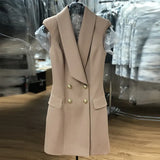 STREET Runway 2022 Newest Designer Dress Women's Sleeveless Lion Buttons Double Breasted Notched Collar
