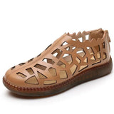 2021 Summer Genuine Leather Hollow Shoes Woman Sandals Casual Sneakers Flat Soft Sole Comfortable Sandals Large