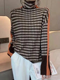 Women's Turtleneck Sweater 2023 Winter Printted Elegant Top Casual Loose Warm Office Black and White Oversize Pullover for Women-Outfit