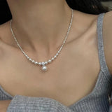 Pearl and Rhinestone Pendant Necklace-Outfit