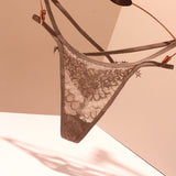Fongt Sexy Embroidery Cross-Band Incognito Thin Lace Tone Transparent Low-Rise Hollow Tpants