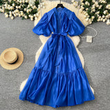 Fongt Lantern Sleeve Strap With Waist Single Buckle Dress + Inside The Sling Dress Suit