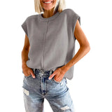 Fongt Hot Style Women's Knit Vest Jumper Sleeveless Round Collar Casual Solid Color Sweater Women's