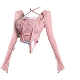 Autumn Kawaii Lolita Clothing Suit Woman Casual Crop Tops + Slim Black Mini Skirt Lace Cake Skirt Japanese Fashion Set-Outfit