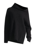 Fongt 2024 New Fashion Trend Irregular One Word Collar Design Sense Loose Casual Sweater Long Sleeved Sweater-Outfit