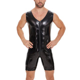 Fongt Men's Mirror Bright Leather Jumpsuit Sexy Zipper Open Gear No Odor Size Accurate-Outfit