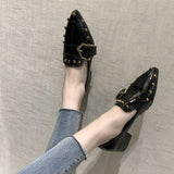 Fongt Shoes With Skirts Lef Shoes Feel Single Shoes Rivet Temperament Shoes Willow Brown Pointed French