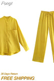 Single Breasted Green Top Pants Suits Sets Women Spring Autumn Casual Loose Two Pieces Matching Sets 2023 Set