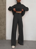 Fongt New Long-Sleeved Broad Leg Trousers Fashion Set Loose High-Collar Leisure Two Sets