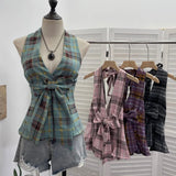 Fongt New Bow Design V-Neck Sexy Hanging Neck Sling Vest Sleeveless Top 9237