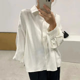 Korean Chic Back Pleated Design Blusas Mujer Loose Casual Shirts Blouses Lapel Long Sleeve Tops Spring New Shirt-Outfit