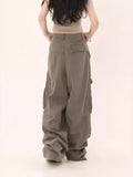 Fongt Design Cargo Pants Men And Women Loose Pockets Casual Pleated Straight Leg Wide Legs Mop The Floor Pants-Outfit