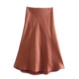 2024 New Elastic Waistline Simple Full-Color Satin Full-Length Skirt-Outfit