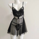 Fongt High-End Lace Pajamas Women Efflue Pure Desire To See The Mesh Sexy Elegant With Tdding Pajart Skirt