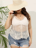 Large-Size Women's Wear V-Collar Hollowed-Out Beach Blouse 2023 Summer Fat Mm Lace Blouse-Outfit