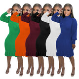 Fongt New Women's Solid Color High Collar Flounce Handmade Knitted Dress-Outfit
