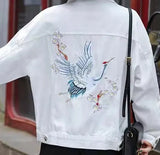 Autumn Loose-Fit Denim Jacket Handsome Boyfriend Wind Heavy Embroidery Small Crane Fashionable Black Jacket