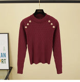 Sleeve O-neck High Quality Sweater Shirts With Decorated Buttons Girls Stretchy Crop Tops Autumn Sweaters Pullovers Women-Outfit