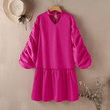 Elegant Midi Dress 2022 VONDA Casual Solid Color V Neck Party Dresses Beach Puff Sleeve Ruffled Hem Vestido