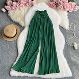 Fongt Wear A High Waist Strap With Casual Pants Female Micro Fat Large Size Show Thin Cover Meat Hanging Feeling Wide Leg Pleated Pants-Outfit