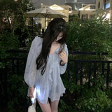 Women Elegant Ruffles Leisure Solid Newest Chiffon Fashion Two-piece Daily Design Popular Cozy Basic Teens Vintage
