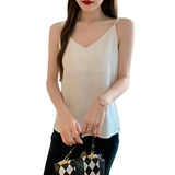 Chiffon Camisole Female V Neck Plain Loose Camis Tops With Adjustable Straps-Outfit