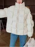 Jacket for Women Three-dimensional Plaid Woven Fashion Coat Solid High Street Warm and Thick 2023 Winter New Down