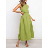 Fongt / Summer 2023 New Dew Back Hollow Solid Color Fashion Commuter Dress 1390-Outfit