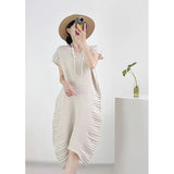 Fongt Folded High-End High-End Summer Loose Short-Sleeved Big Brand Age Reduction Medium-Long Design Dress